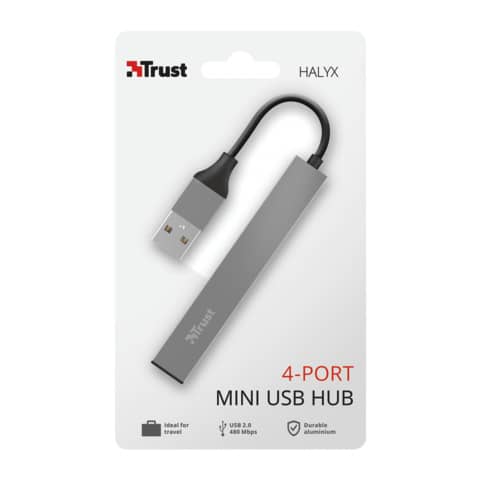 Hub Mini USB 2.0 a 4 porte in alluminio Trust grigio 23786